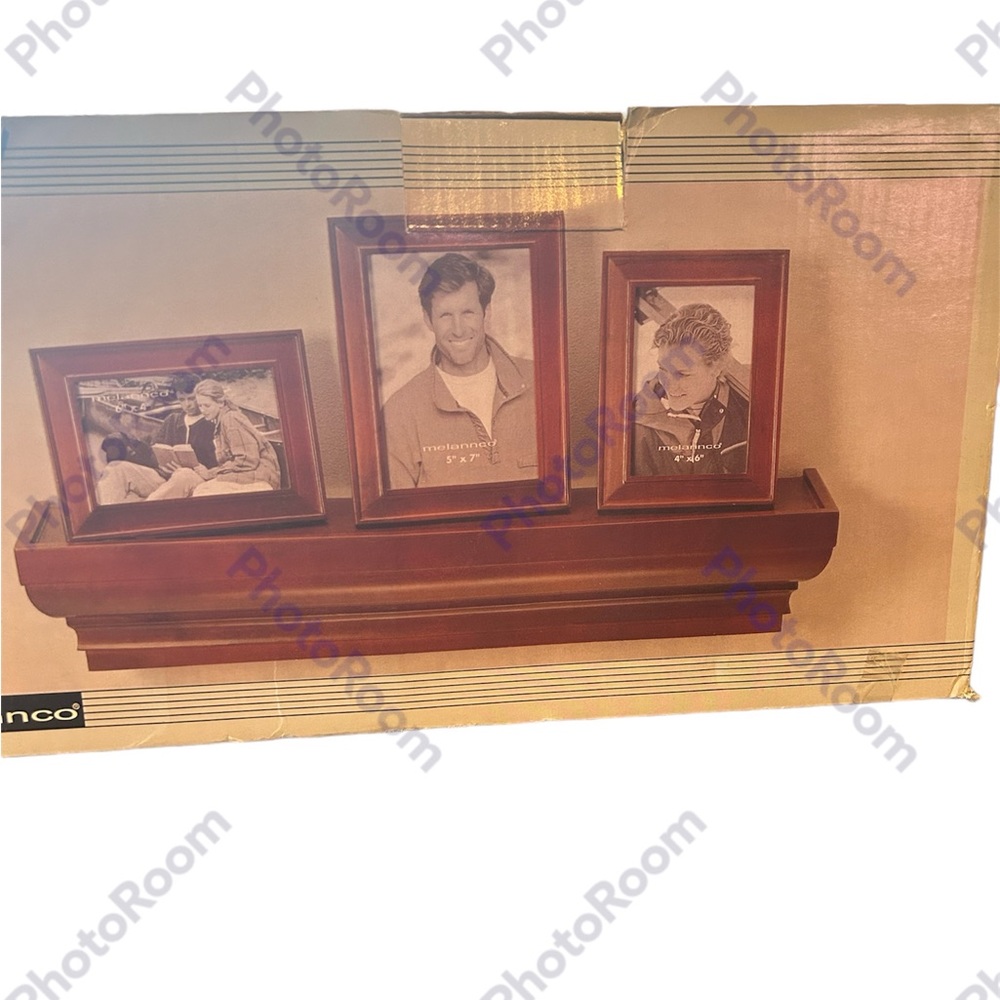 Melannco Floating Wall Mount Molding Ledge Shelf & 3 Matching Picture Frames